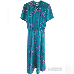 Vtg Leslie Fay Blue Purple Flower Dress 10